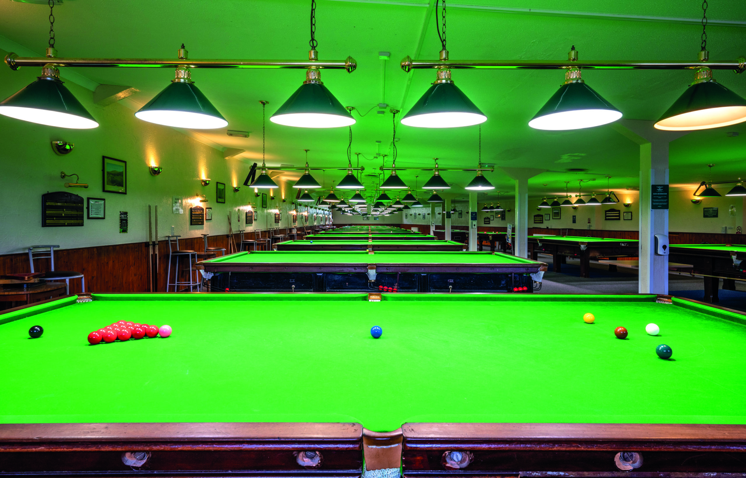 Snooker hall at the Ashbury resort set up and ready to play