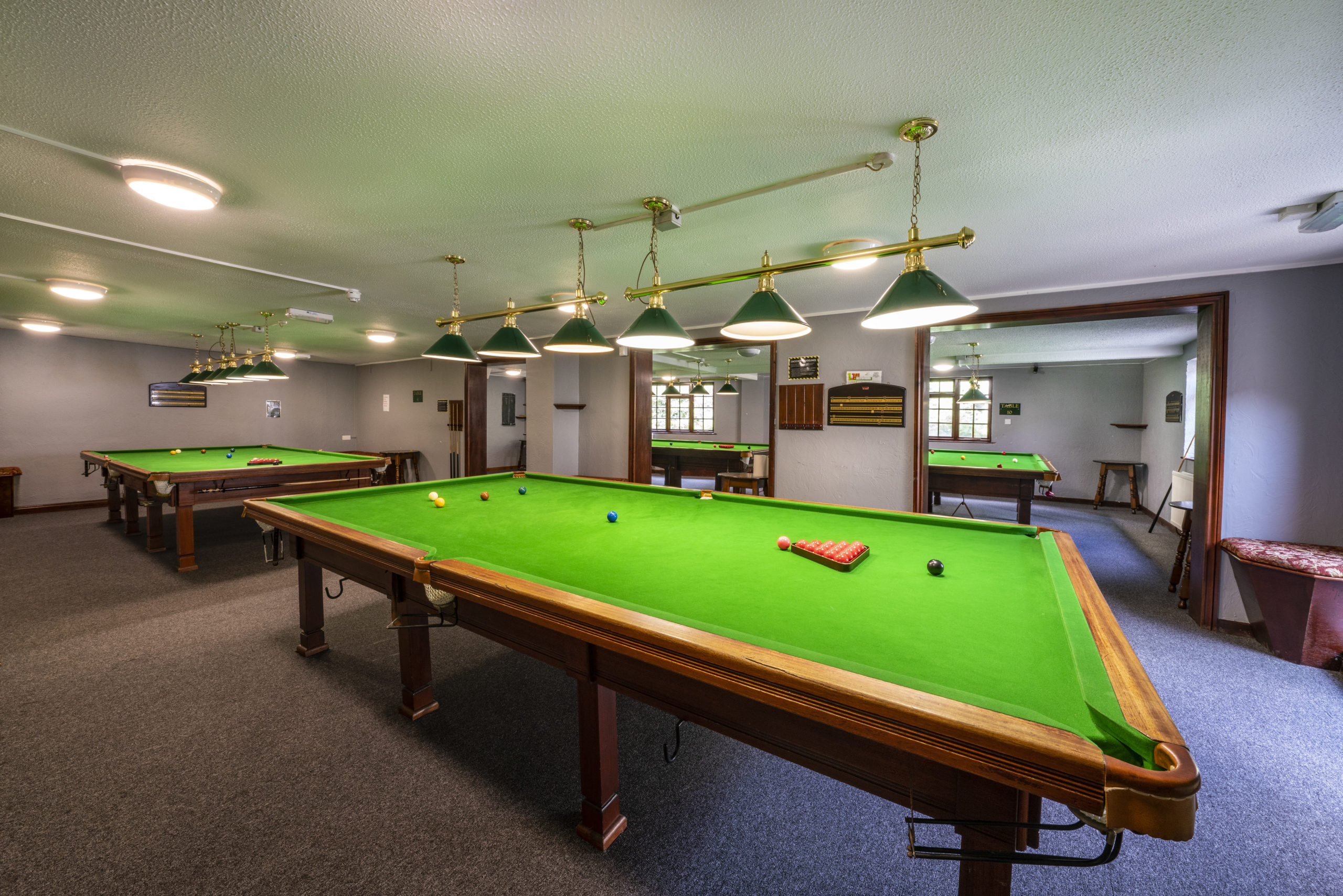 Snooker hall at the Manor Resort set up ready to play